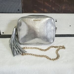 Victoria's Secret VS Silver Faux Leather Snake Crossbody Purse Gold Chain NWOT